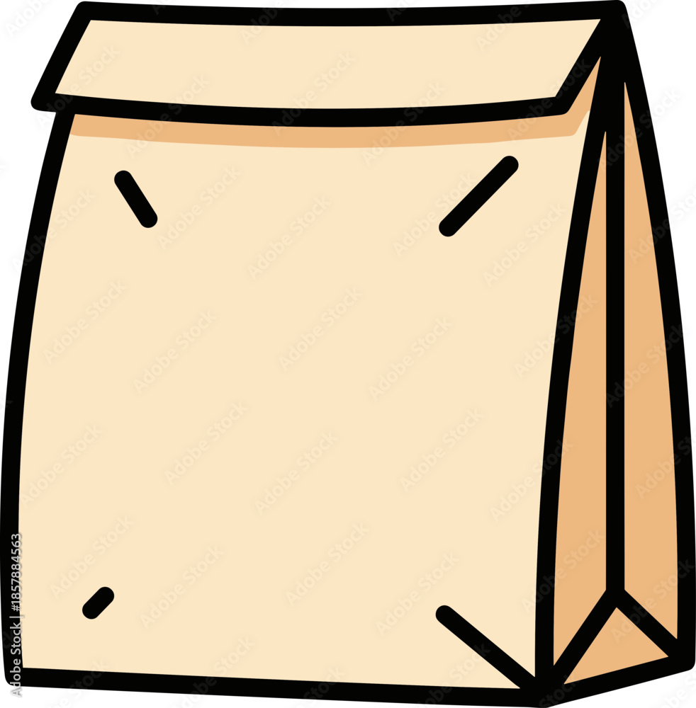 Fototapeta premium Brown paper bag isolated on a transparent background for eco-friendly shopping or food storage with a simple design and clean lines for graphic use
