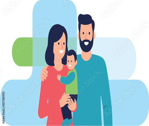 A happy family of three poses together suggesting health and togetherness