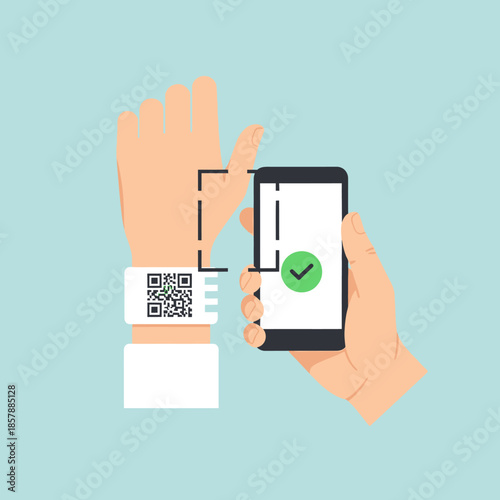 Scanning QR Code on Wristband with Smartphone for Access or Payment