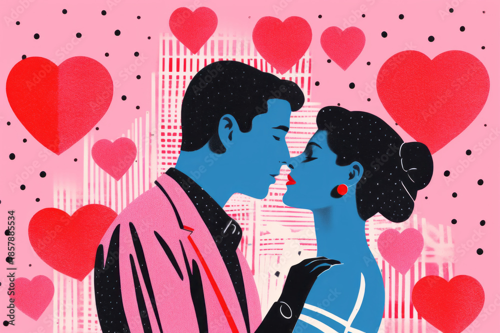 © ink drop - a vintage style illustration of a romantic couple in love. Valentine's concept © ink drop - a vintage style illustration of a romantic couple in love. Valentine's concept