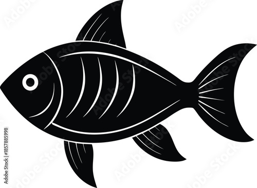Fish silhouette icon with stripes for seafood and marine design