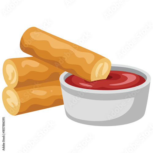 Fried mozzarella sticks with tomato sauce dip isolated vector illustration on white background