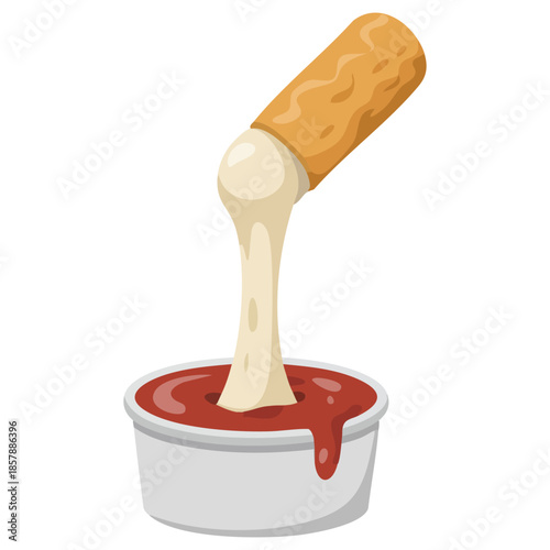 Cheesy mozzarella sticks with dipping sauce unique creative concept isolated vector illustration on white background