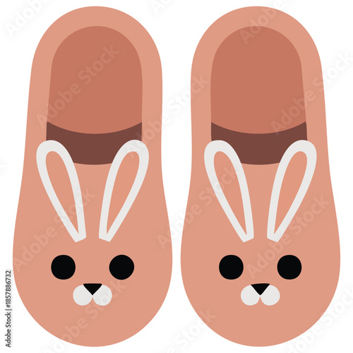 Pair of pink warm home slippers with rabbit vector illustration cozy