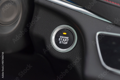 Start stop engine button on a modern car dashboard