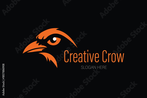 Minimalist orange bird head profile icon for creative agency and wildlife branding Vector logo template