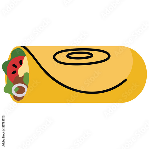 Gyros Greek traditional dish and salad flat color vector illustration template