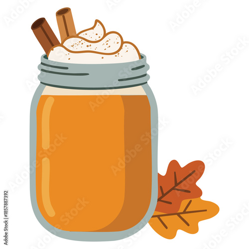 Autumn coffee drink pumpkin spice latte with whipped cream cinnamon vector