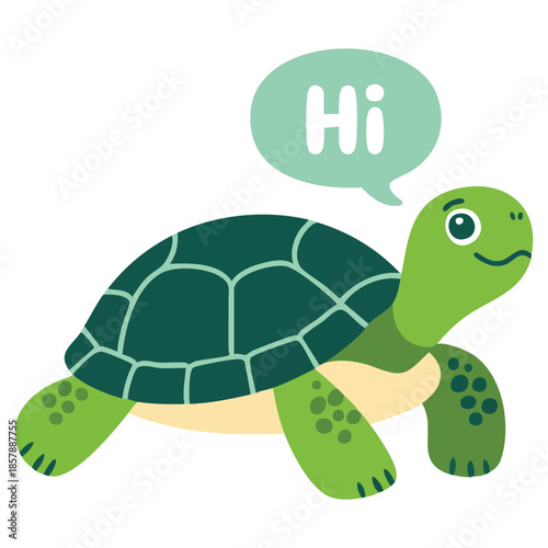Cartoon cute turtle tortoise pretty character setting say hi illustration