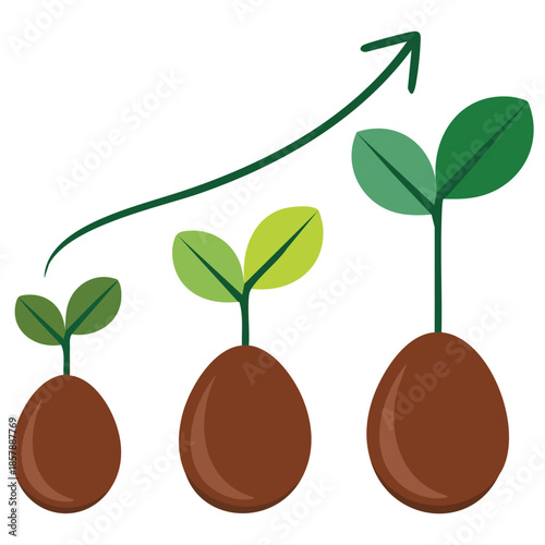 Growing tree seed with green leaves young sprouts rising fertilized soil