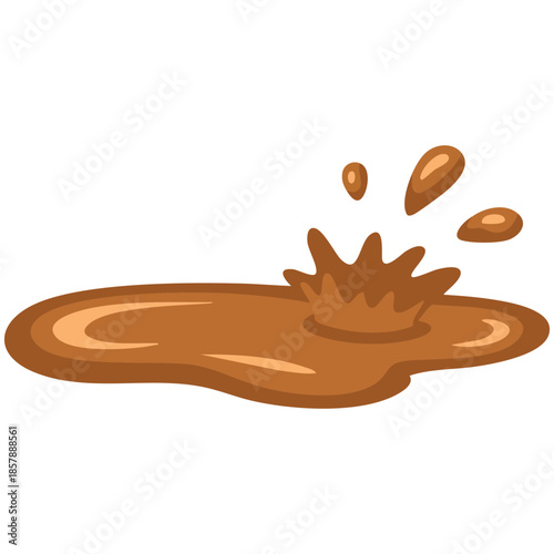 Puddle mud splash dirty brown stain white background vector flat cartoon