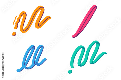 Emotional Stroke Dynamics. Isometric vector illustration set Emotional Indicators in Script: Trembling stroke sample, forceful