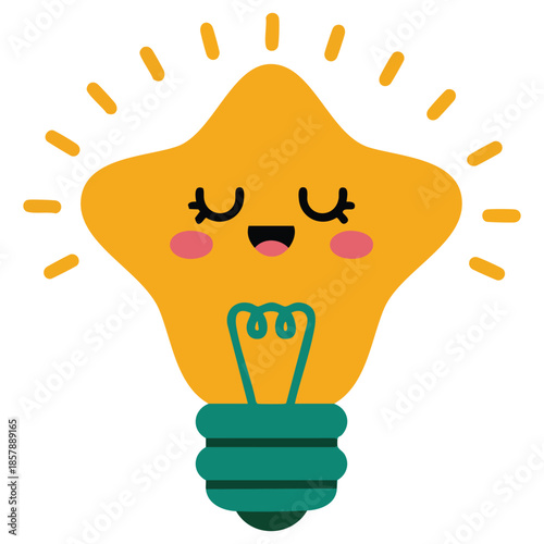 Cute cartoon light bulb character in flat style technology electricity kids funny electric lamp vector