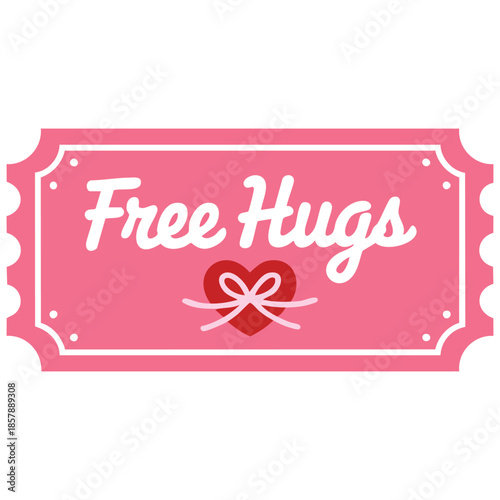 Funny love coupon offering free hugs heart hug on pink background vector illustration