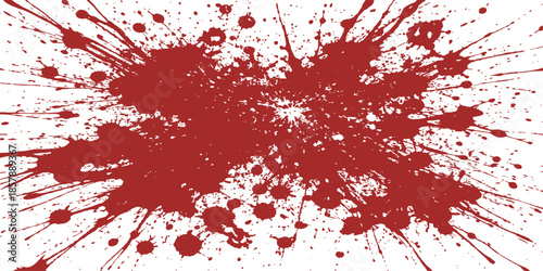 A vibrant red ink splat illustration featuring a grunge paint splatter design on a winter snow texture background for a Christmas card decoration or artistic vector wallpaper