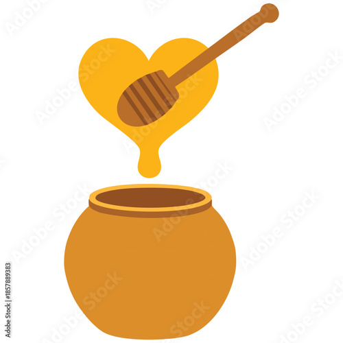 Honey pot and wooden dipper icon on white background vector illustration isolated vector illustration on white background