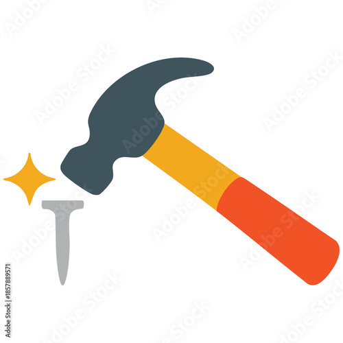 Hammer hammering nail tool with claw for removing nails cartoon vector for icon sticker isolated