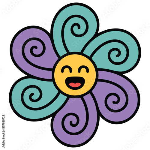 Character design comic smiley face funny avatar little flower glad cartoon creature isolated on white