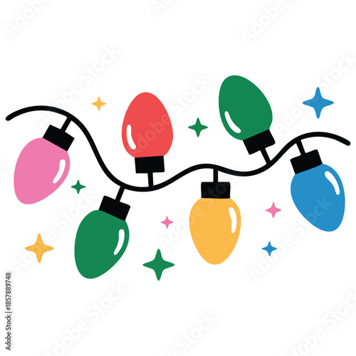 Multicolored lights festive garland holiday decoration vector illustration isolated white background