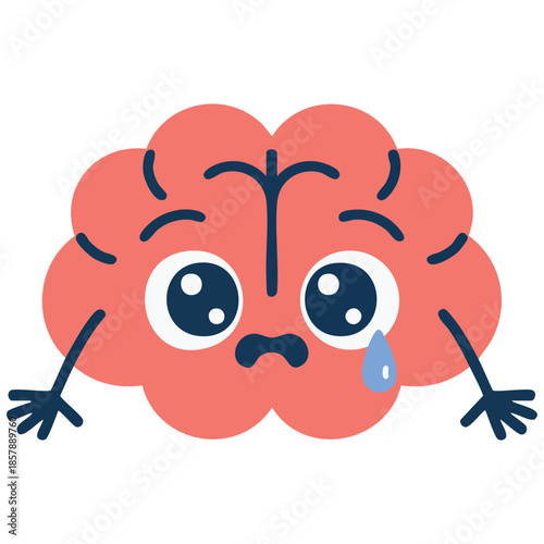 Cute internal organs cartoon sad tired brain apathy burnout vector illustration isolated white background