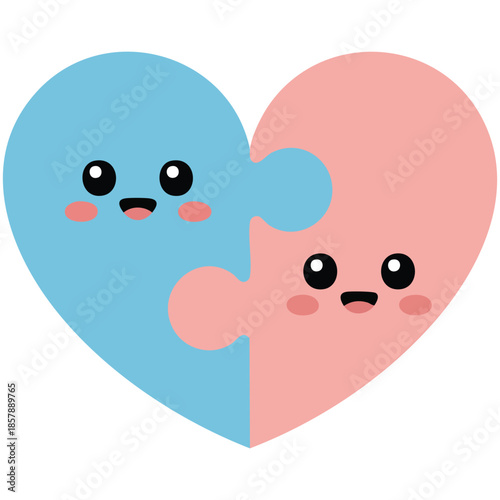 Cute puzzle pieces hand drawn complementary pair valentines day doodle hugs vector illustration isolated