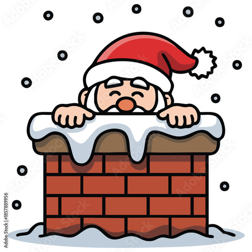 Santa Claus got stuck in chimney Christmas vector illustration isolated vector illustration on white background