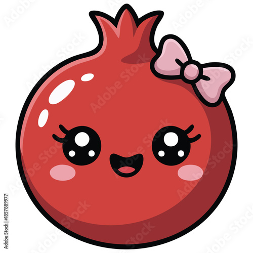 Flat cartoon illustration of cute funny pomegranate character vector isolated white background