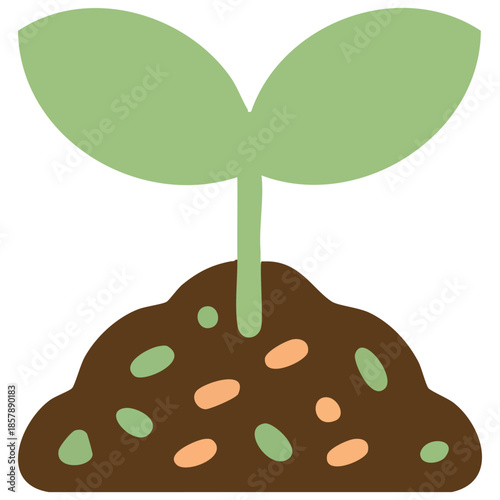 Green sprout growth from soil with worms and compost young plant recycling ecology agriculture illustration