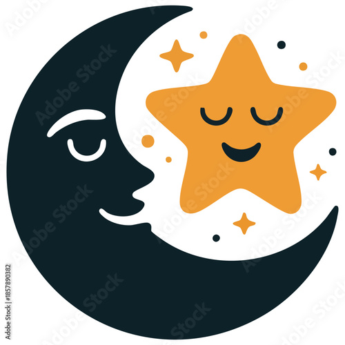 Baby shower moon and star cartoon decoration isolated vector illustration on white background
