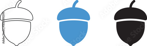 Collection of acorn icons in various colors and transparent backgrounds