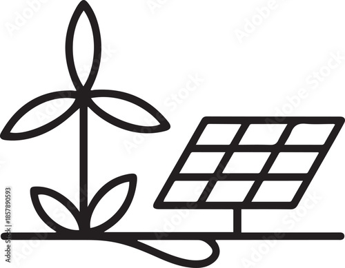Green energy and renewable resources in simple linear style. one line Art icon drawing