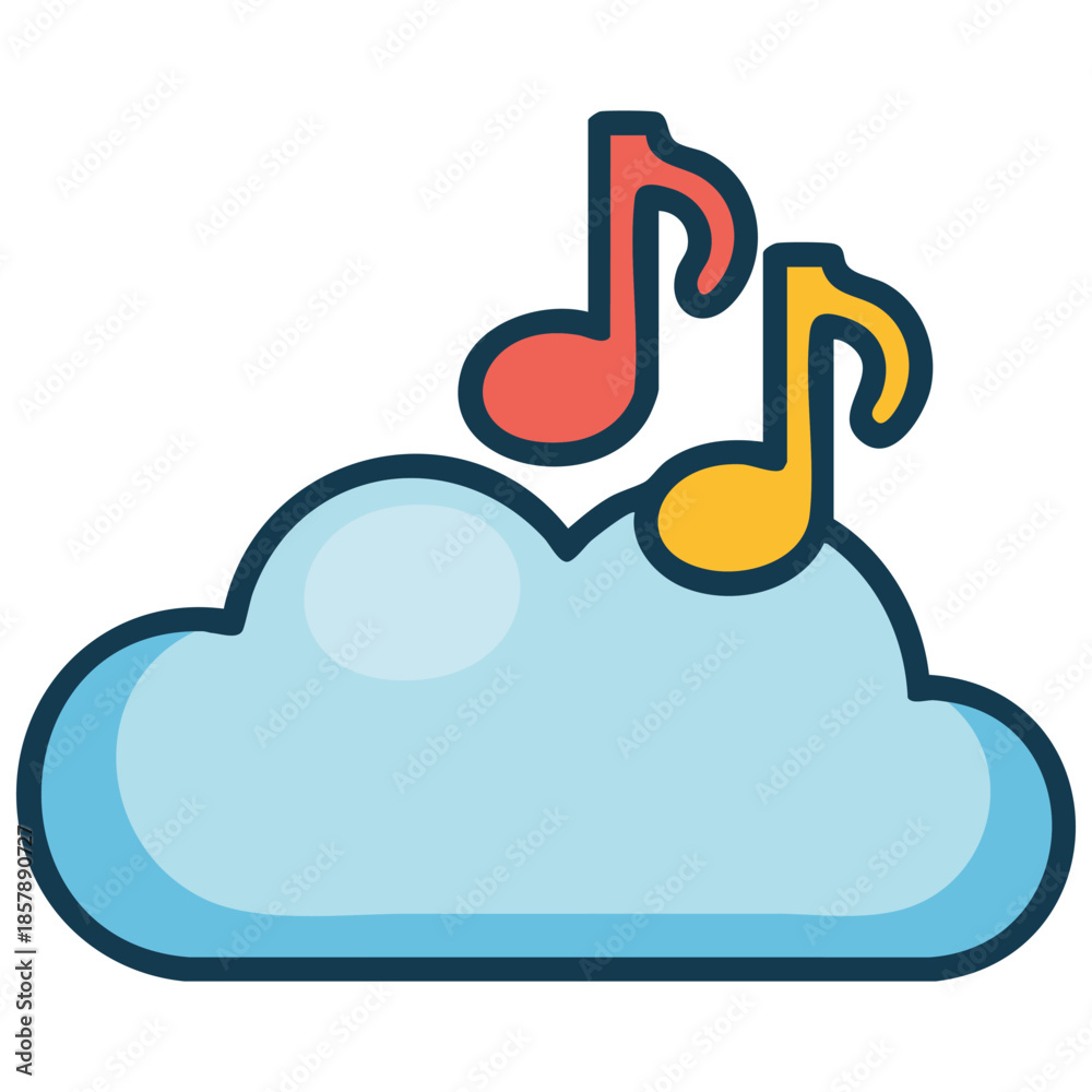 Fototapeta premium Notes and cloud fill style icon design music sound melody song musical art composition vector