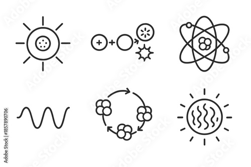 Stellar Nucleosynthesis Icons. Line style icons of Stellar Nucleosynthesis: stellar core, fusion reaction chain, element formation