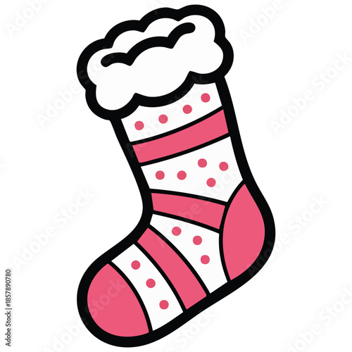Half line half color style vector illustration of winter sock icon over white background