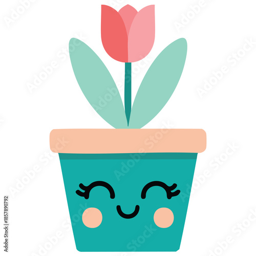 Kawaii flower inside pot flat style icon design floral nature garden ornament botany vector