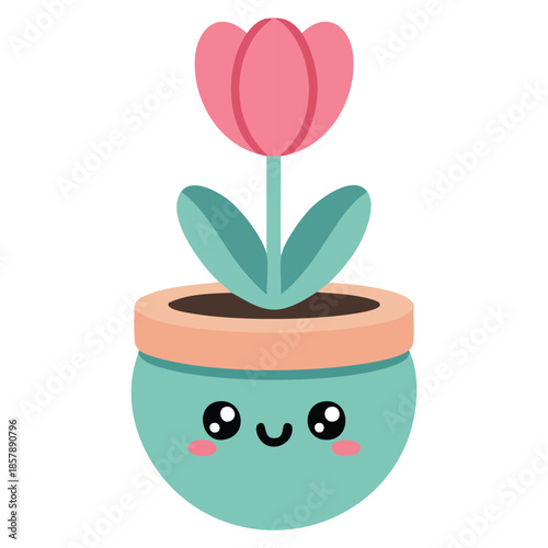 Floral nature garden ornament botany decoration beauty flora theme kawaii potted flower vector