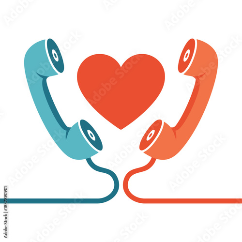 long distance relationships concept couples chatting via vintage desk telephone with cables forming a heart romantic vector for valentines day