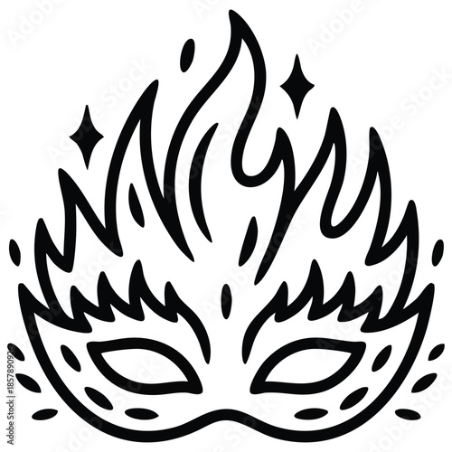 outline vector illustration of a festive Mardi Gras parade scene isolated on white background