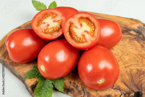 Red ripe roma tomatoes used for pasta sauce or tomatpes sauce in Italian cuisine