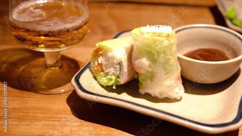 Vietnamese spring rolls with shrimp and lettuce 