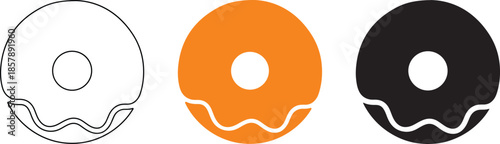 Set of Three Doughnuts in Different Colors Isolated on White Background