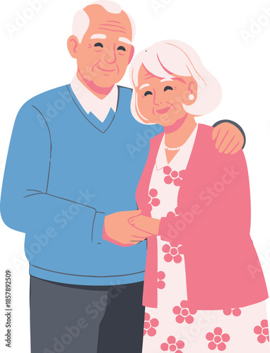 Senior couple in love smiling and hugging happy elderly man and woman illustration