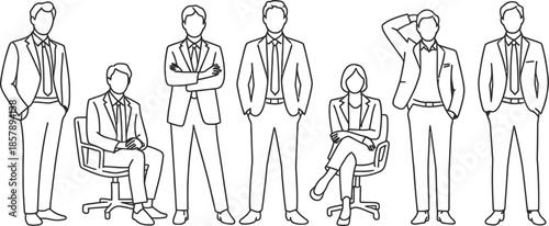 Adobe Illustrator Artwork Elegant figures in suits and dresses various poses perfect for design on transparent background silhouette

