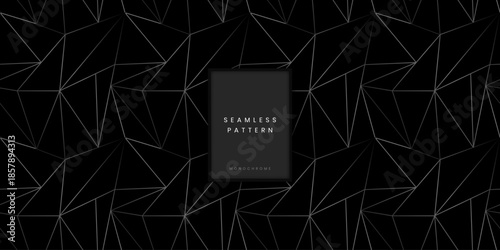 Seamless monochrome geometric pattern or large angular line texture with polygonal shapes in white on a black background for modern interior wallpaper and apparel or denim surface