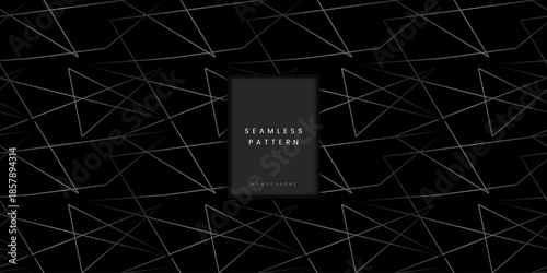 Seamless monochrome geometric pattern or overlapping line texture with thin white triangles on a black background for contemporary graphic design and textile or denim fabric print