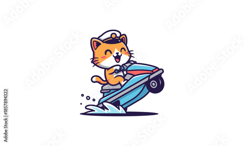 Cartoon Cat Riding Jet Ski in Action.