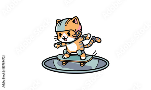 Cartoon Cat Riding Skateboard.