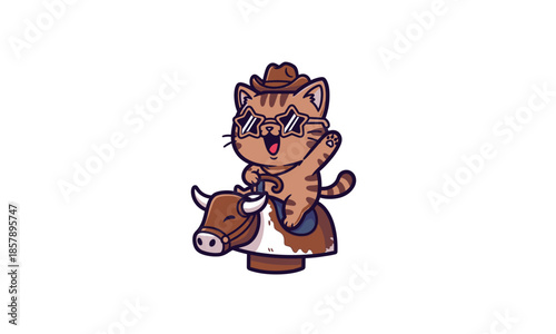 Cartoon Cat Wearing Cowboy Hat and Boots.