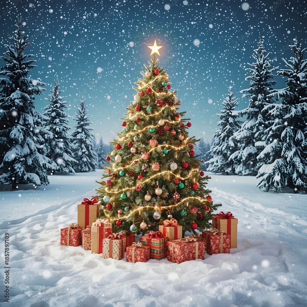 Obraz premium christmas tree with gifts
