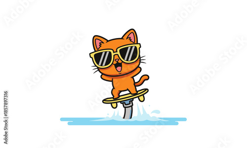 Orange Cat Wearing Sunglasses on Skateboard.